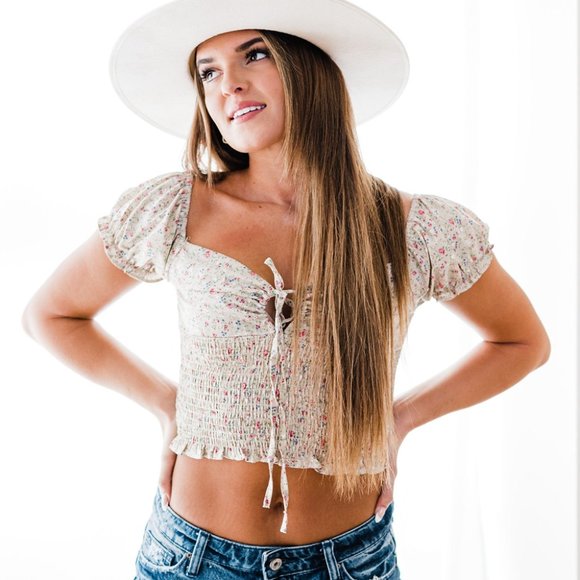 Ditsy Floral Smocked Crop Top - Picture 1 of 9